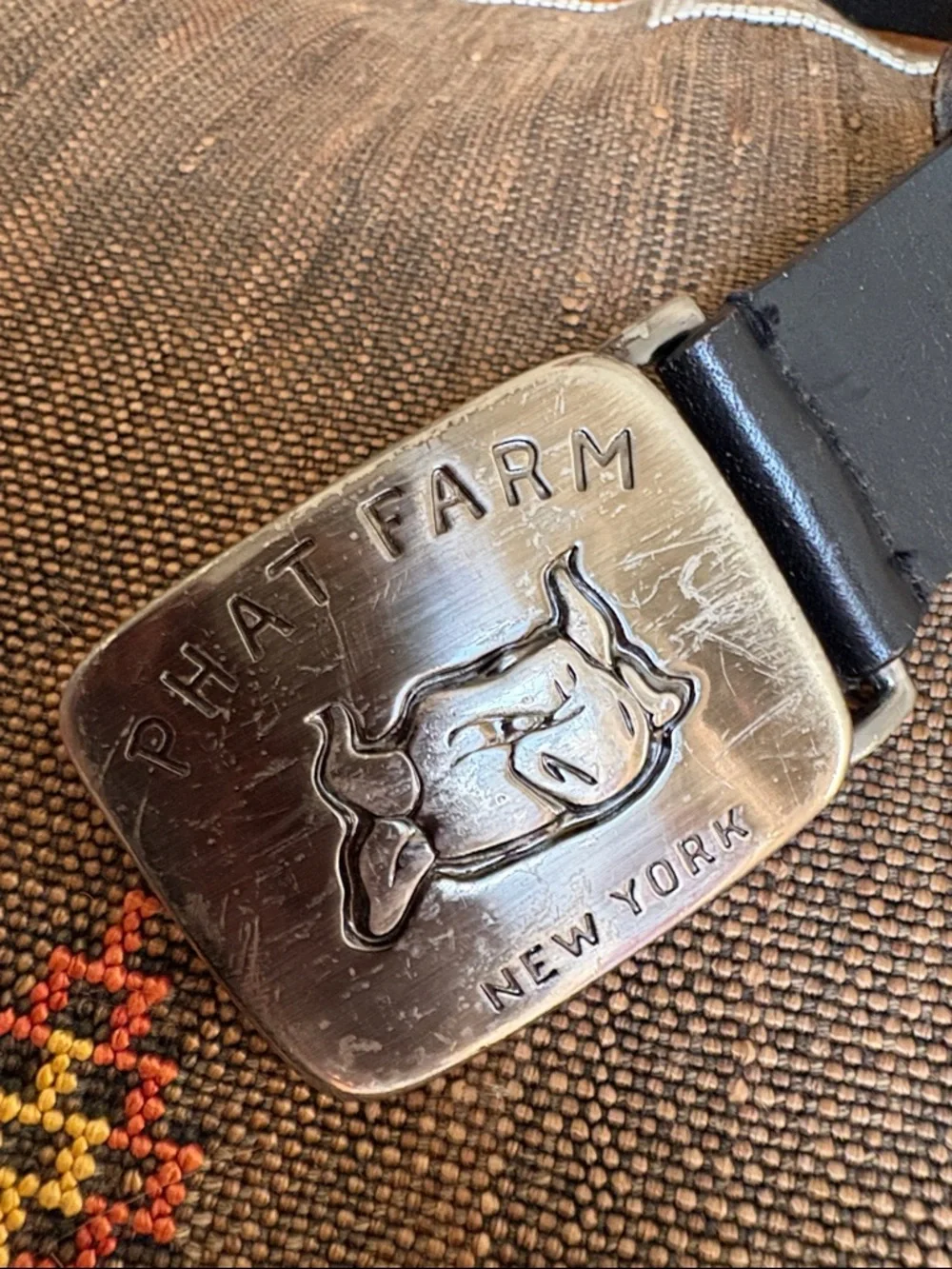 Vintage Phat Farm New York Metal Buckle Leather Belt
